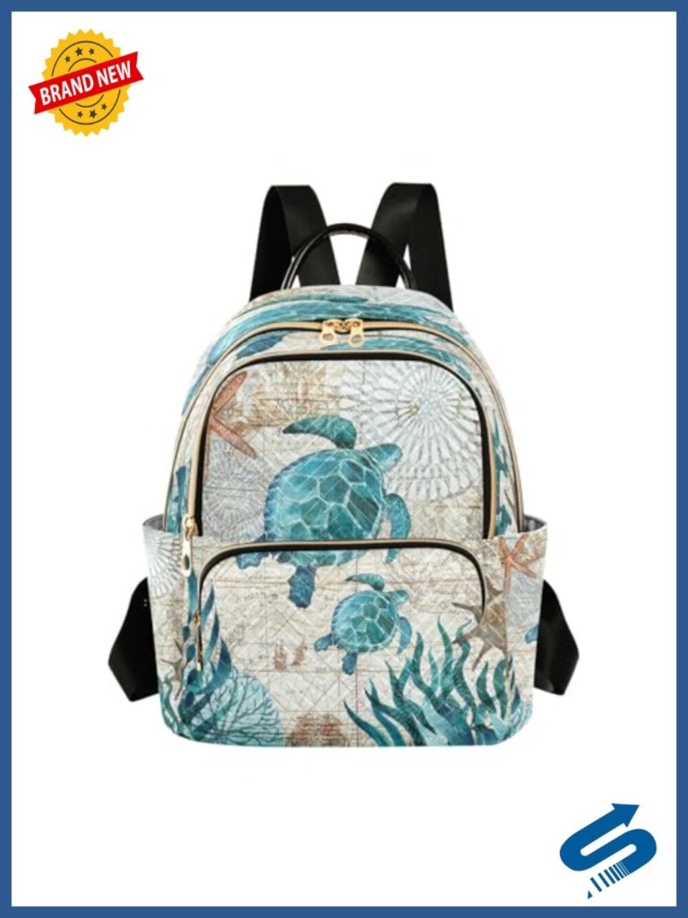 Sea Turtle Quilted Backpack Purse Travel Daypack Shoulder Bag